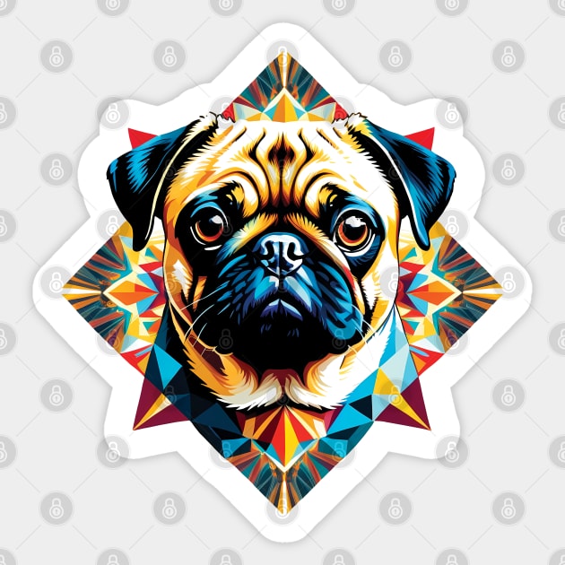 Colorful Geometric Pug Sticker by ArtfulTat